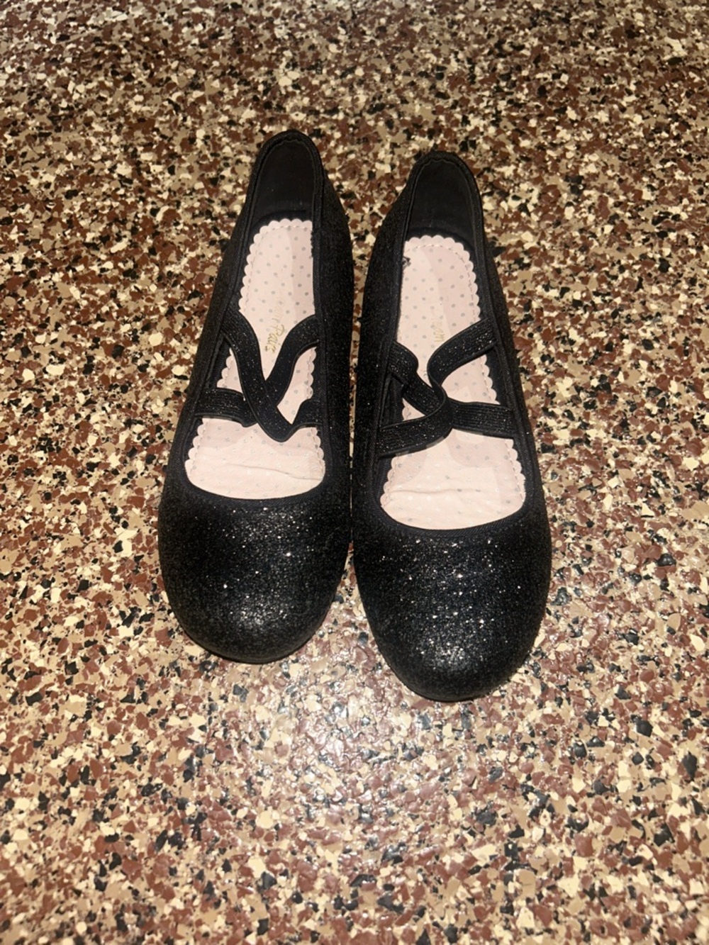 Black Glitter Dream Pairs ballet shoes with Cross Strap